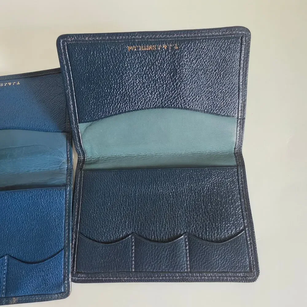 Vintage Blue Leather Card Cases Lot of 2 Monogrammed WHW